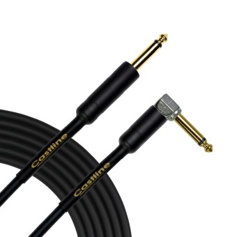 Castline Gold Guitar 1/4" TS Straight 1/4" TS Right Angle Unbalanced Cable Mogami W2524